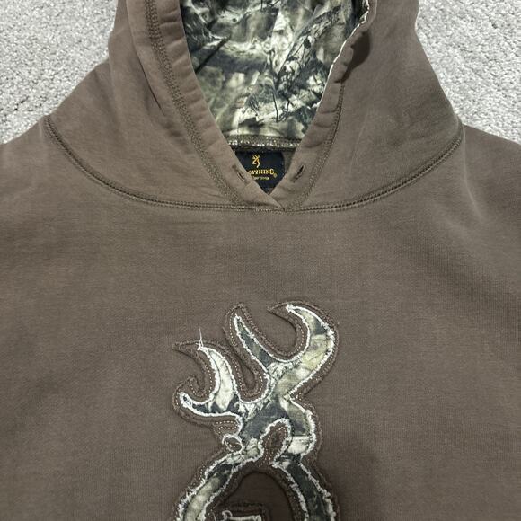 Browning Hoodie Mens XL Brown Camo Buckmark Logo Pullover Sweatshirt Hunting - Picture 3 of 6